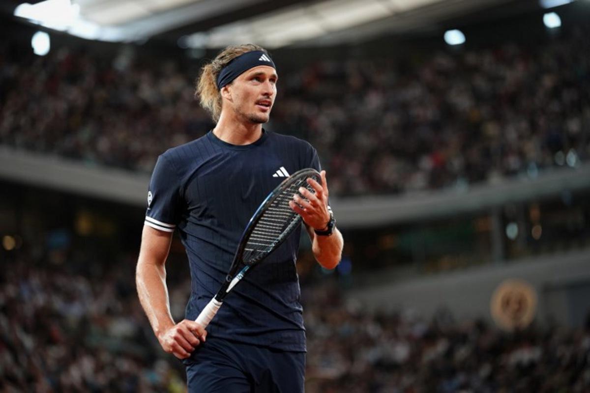 Germany's Alexander Zverev reacts to a point against Spain's Rafael Jodar during their men's quarter final singles match on day 10 of the French Open tennis tournament on Court Philippe-Chatrier at the Roland-Garros Complex in Paris on June 2, 2026. Dimitar DILKOFF / AFP