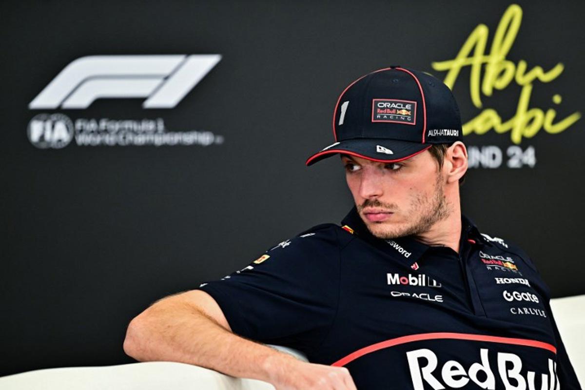 Red Bull Racing's Dutch driver Max Verstappen attends a press conference ahead of the Abu Dhabi Formula One Grand Prix at the Yas Marina Circuit in Abu Dhabi on December 4, 2025. Giuseppe CACACE / AFP