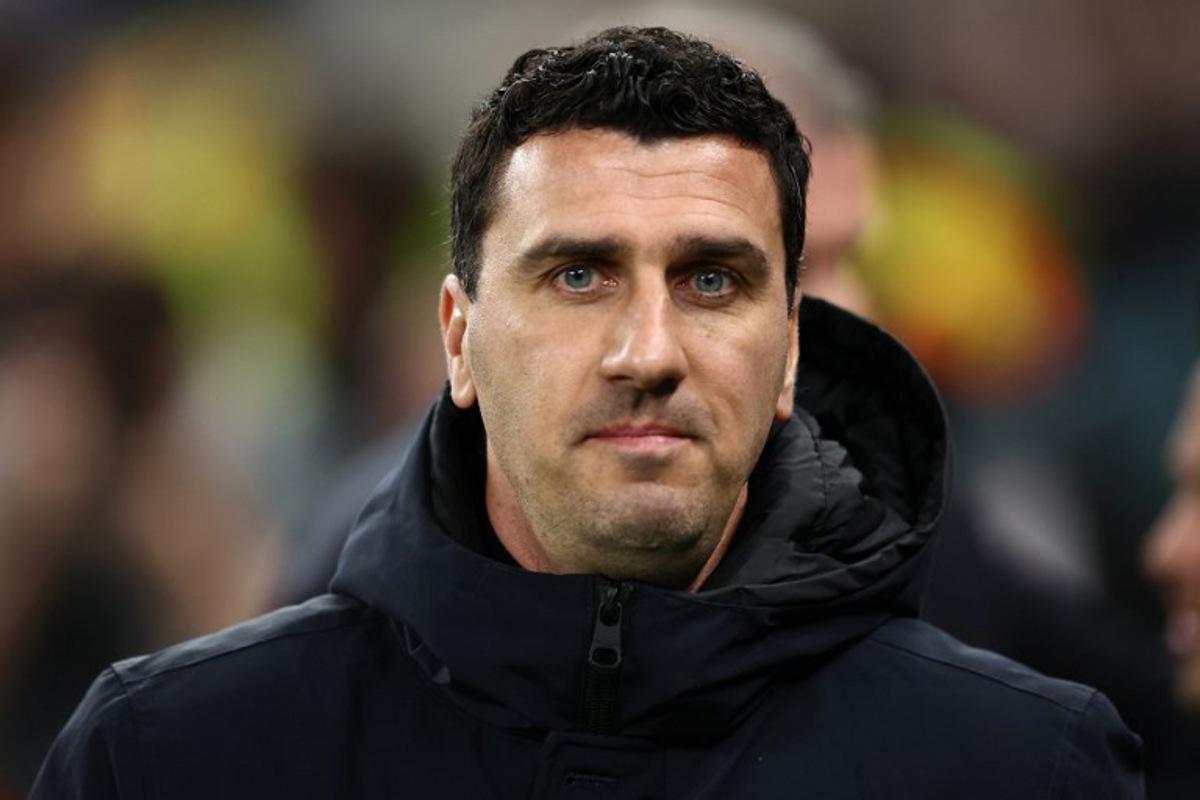AZ Alkmaar's Belgian coach Maarten Martens arrives ahead of kick-off in the UEFA Europa League, League stage day 3 football match between Tottenham Hotspur and AZ Alkmaar at the Tottenham Hotspur Stadium in London, on October 24, 2024. HENRY NICHOLLS / AFP