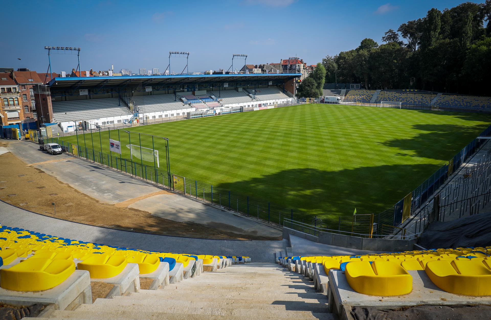 Illustration shows the newly renovated 'Stade Joseph-Marien - Joseph Marienstadion' stadium of Belgian 1b soccer team Royale Union Saint-Gilloise at the Dudenpark - Parc Duden in Brussels, Tuesday 17 July 2018. BELGA PHOTO VIRGINIE LEFOUR