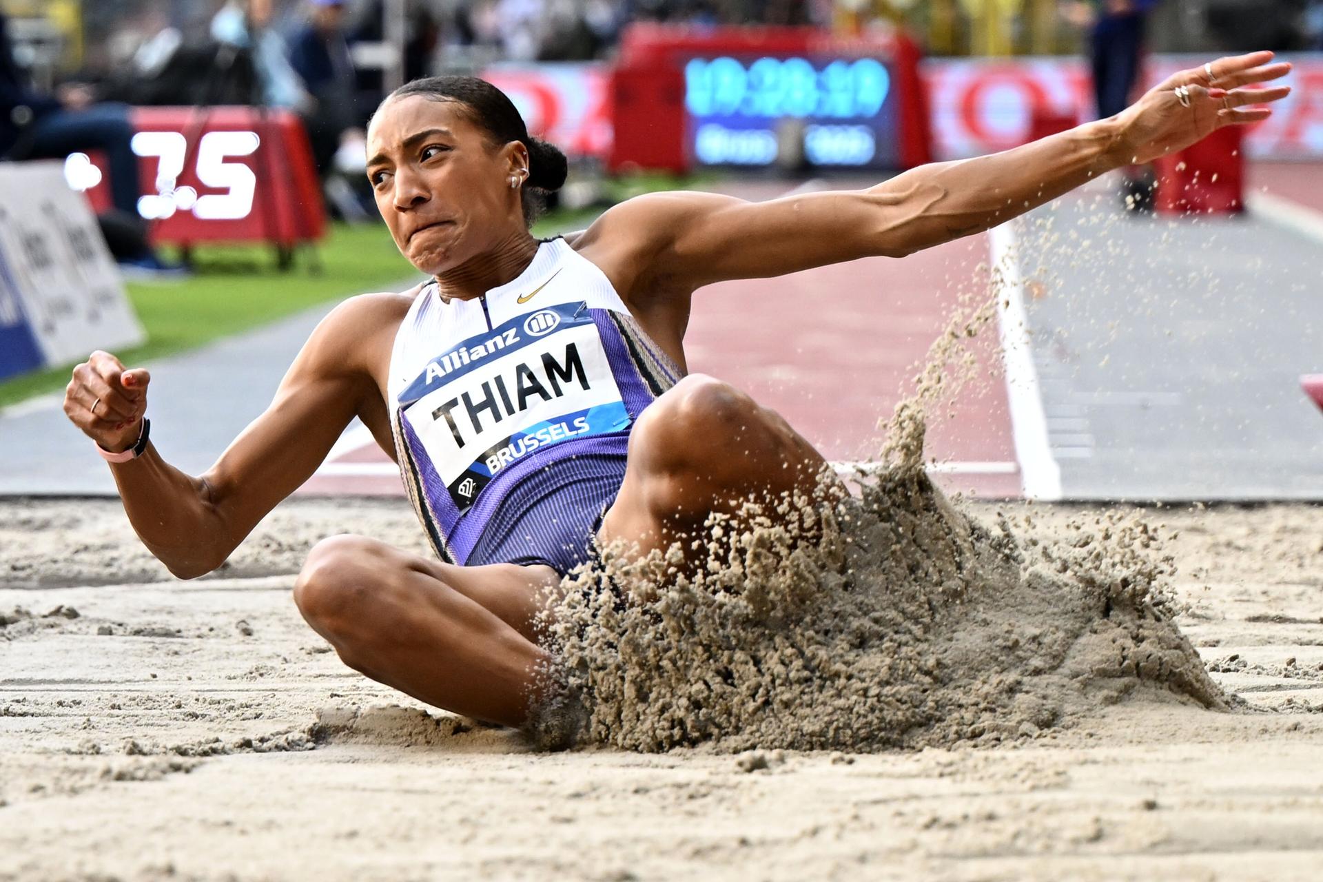 Belgian Nafissatou Nafi Thiam pictured during the women's long jump event at the 49th edition of the Memorial Van Damme Diamond League athletics event in Brussels, Friday 22 August 2025. BELGA PHOTO DAVID PINTENS