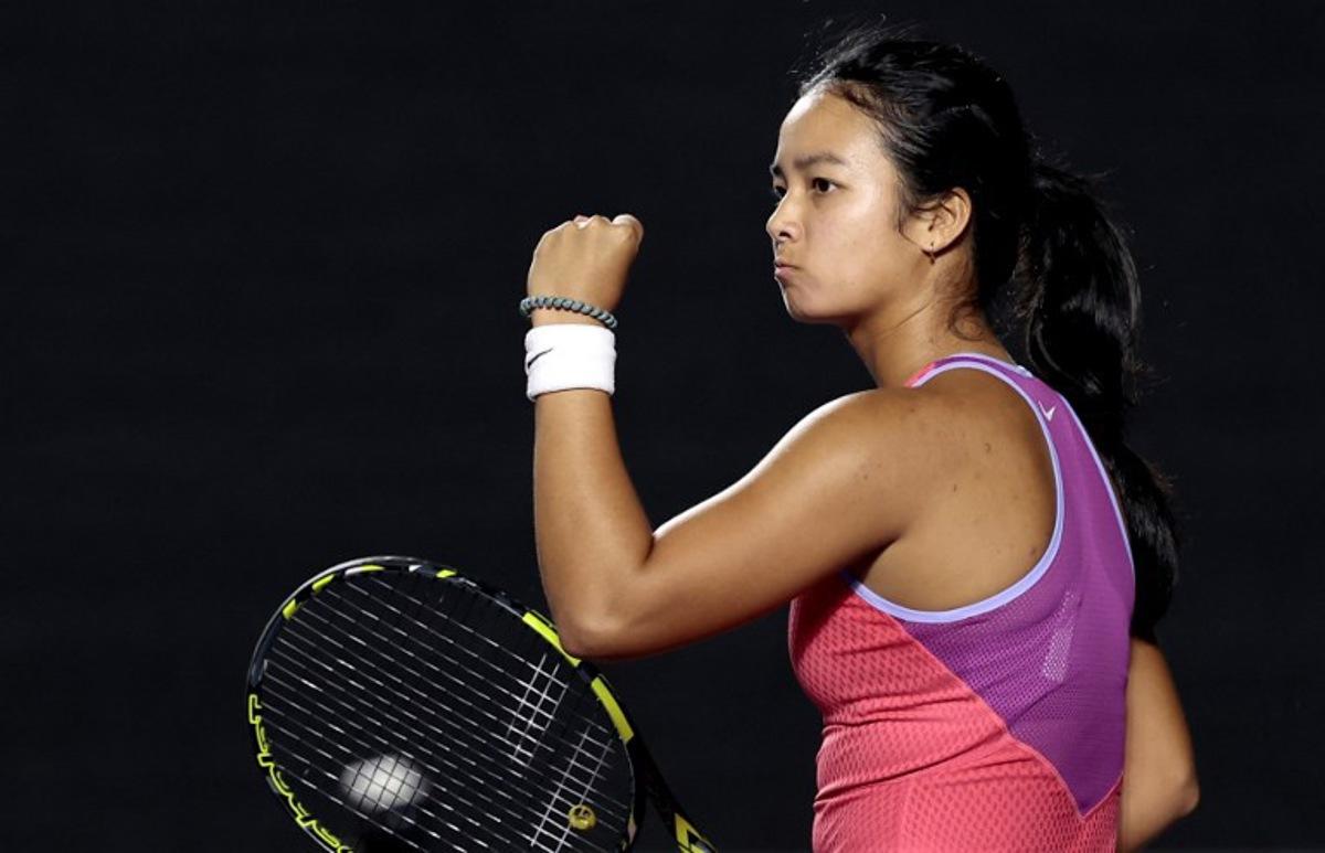Philippines' Alexandra Eala reacts after winning a point against Czech Republic's Marie Bouzkova during the WTA 2024 women's singles round of 16 match in Zapopan, Mexico, on September 10, 2024. ULISES RUIZ / AFP