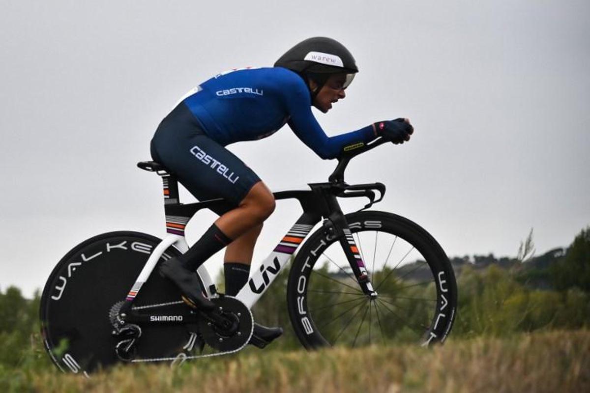 Italy's Vittoria Bussi competes in the Women's Elite Individual Time Trial at the UCI 2020 Road World Championships in Imola, Emilia-Romagna, Italy, on September 24, 2020. Marco BERTORELLO / AFP