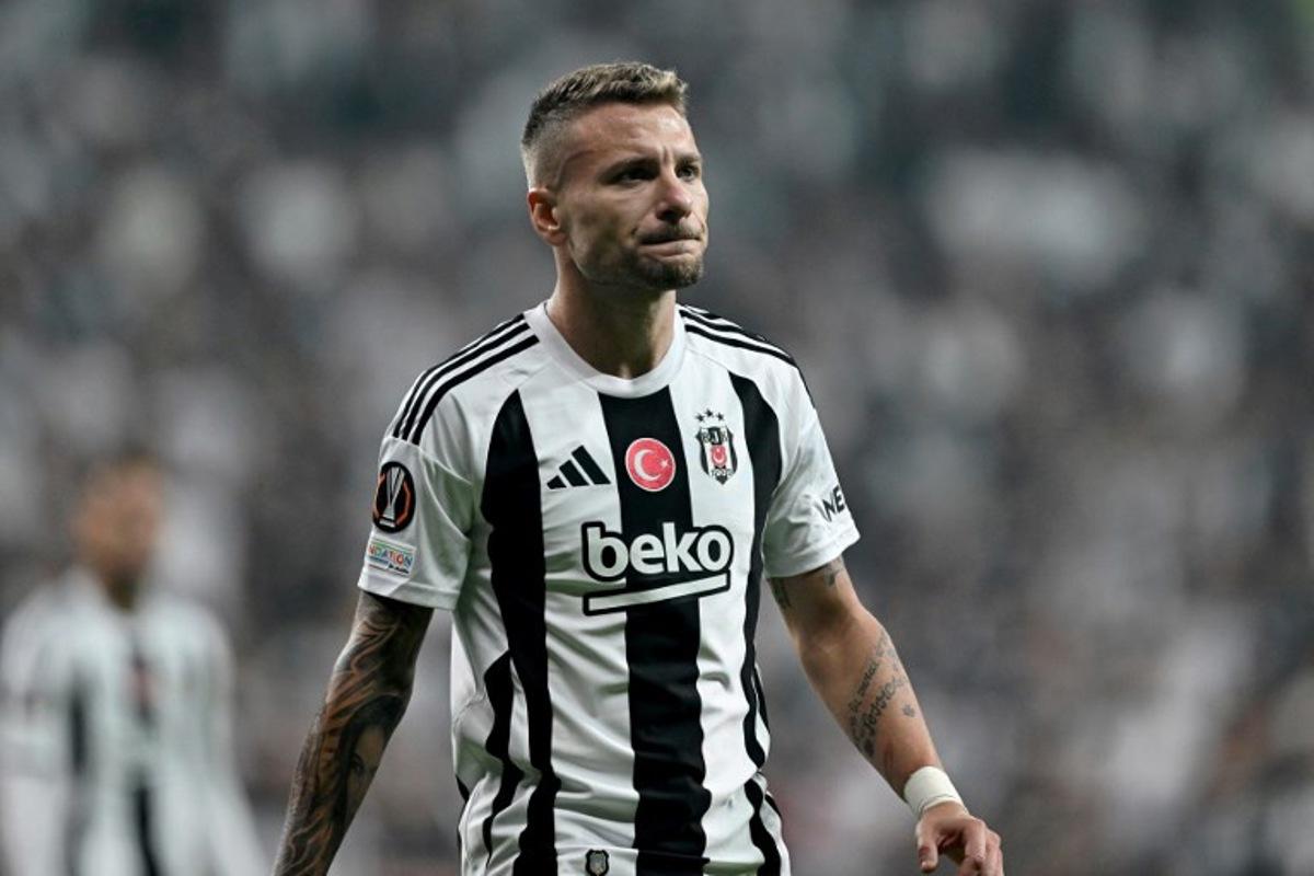 Besiktas' Italian forward #17 Ciro Immobile reacts during the UEFA Europa League 1st round day 2 football match between Besiktas JK and Eintracht Frankfurt at the Besiktas Park Stadium in Istanbul on October 3, 2024. Ozan KOSE / AFP