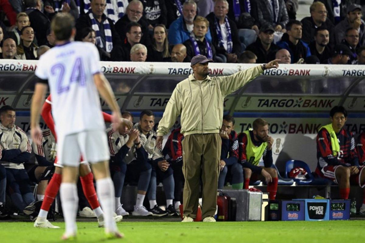 Bayern Munich's Belgian head coach Vincent Kompany reacts from the sidelines during the German Cup (DFB Pokal) first round football match VfL Osnabrueck and FC Bayern Munich in Osnabrueck, western Germany on September 2, 2026. INA FASSBENDER / AFP
