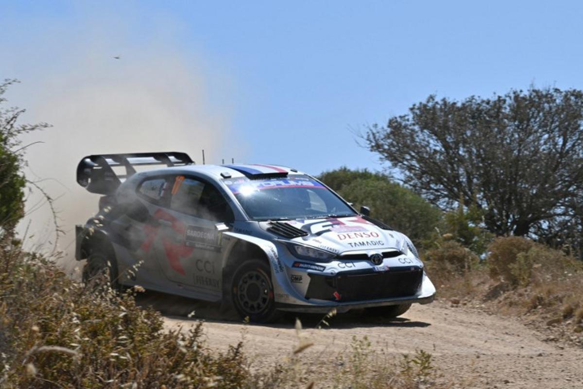 France's Sebastien Ogier and co-driver France's Vincent Landais steer their Toyota GR Yaris Rally1 as they compete in the SS15 special between San Giacomo and Plebi during the 22nd edition of the Rally Italia Sardegna, 6th round of the FIA World Rally Championship (WRC), near Olbia, Sardinia, on June 8, 2025. Andreas SOLARO / AFP