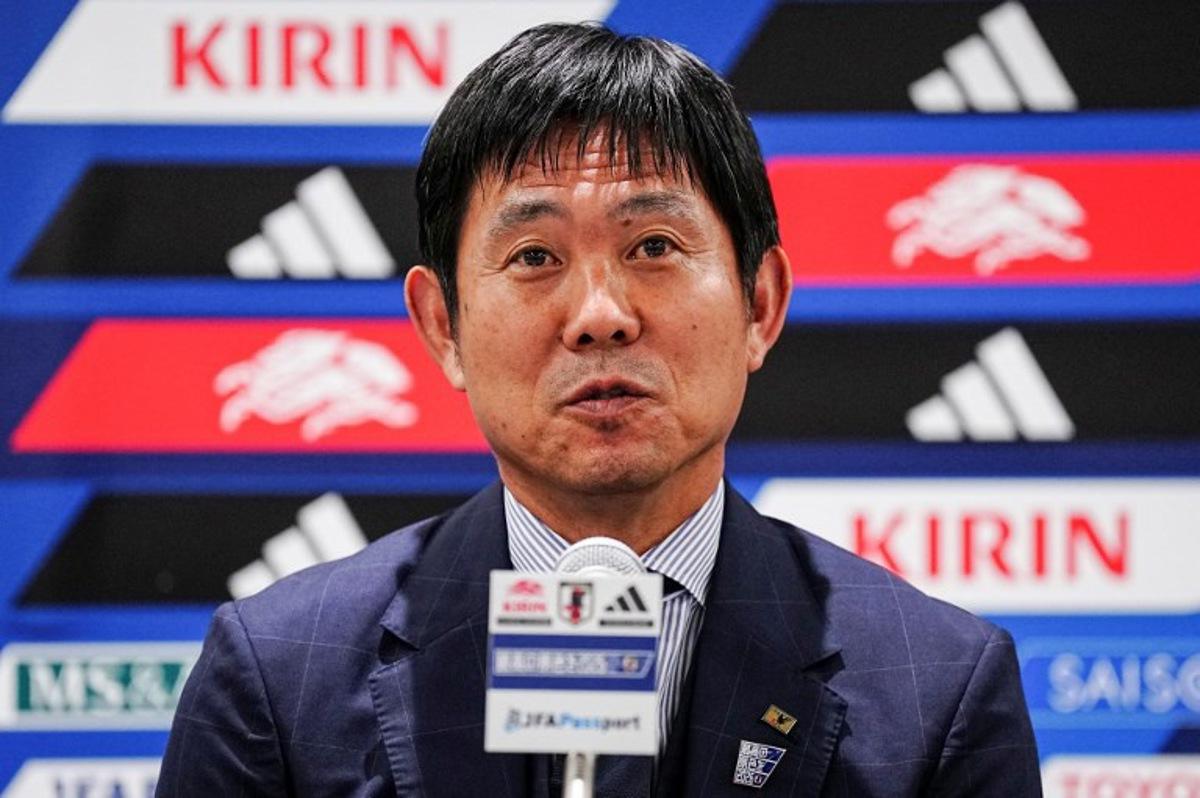 Japan's football head coach Hajime Moriyasu attends a press conference in Tokyo on July 2, 2026. Yuichi YAMAZAKI / AFP