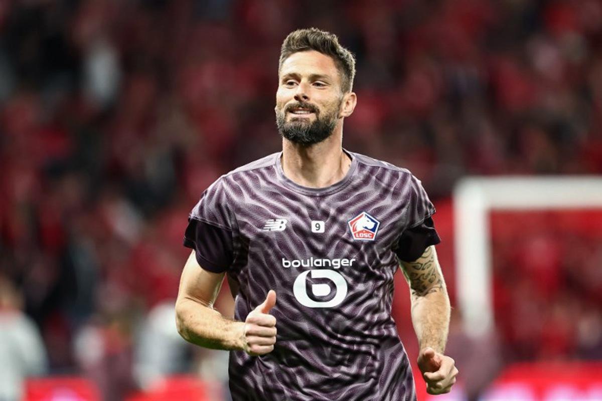 Lille's French forward #09 Olivier Giroud looks on ahead of the French L1 football match between Lille LOSC and Le Havre AC at the Pierre Mauroy stadium in Villeneuve-d'Ascq, northern France, on May 3, 2026. Sameer Al-DOUMY / AFP
