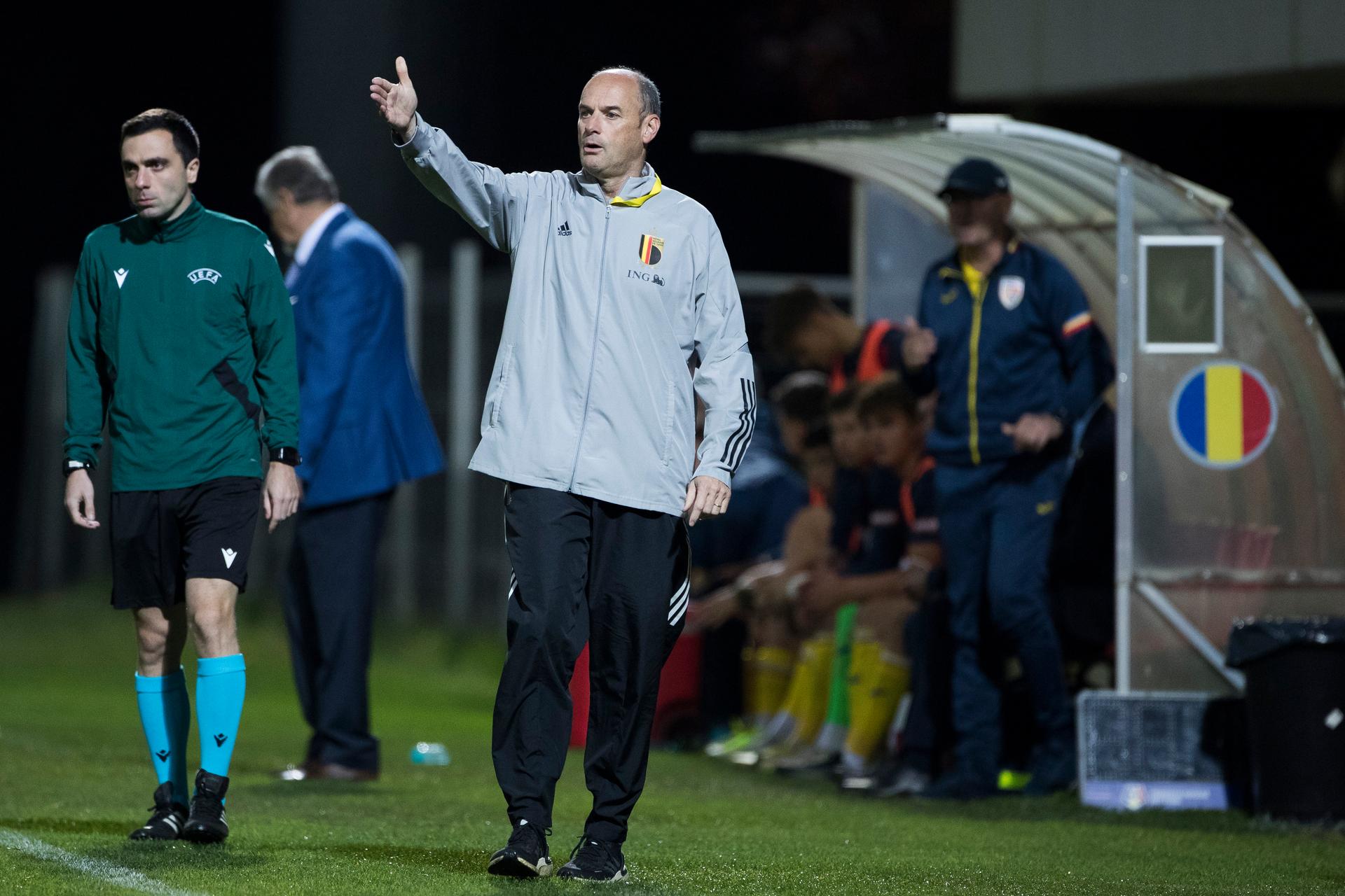 Belgium's head coach Bob Browaeys a soccer game between Romania U17 and Belgium U17, Saturday 29 October 2022 in Buftea, Romania, match 2/3 in the qualifications for the 2023 European Championships. BELGA PHOTO NIKOLA KRSTIC
