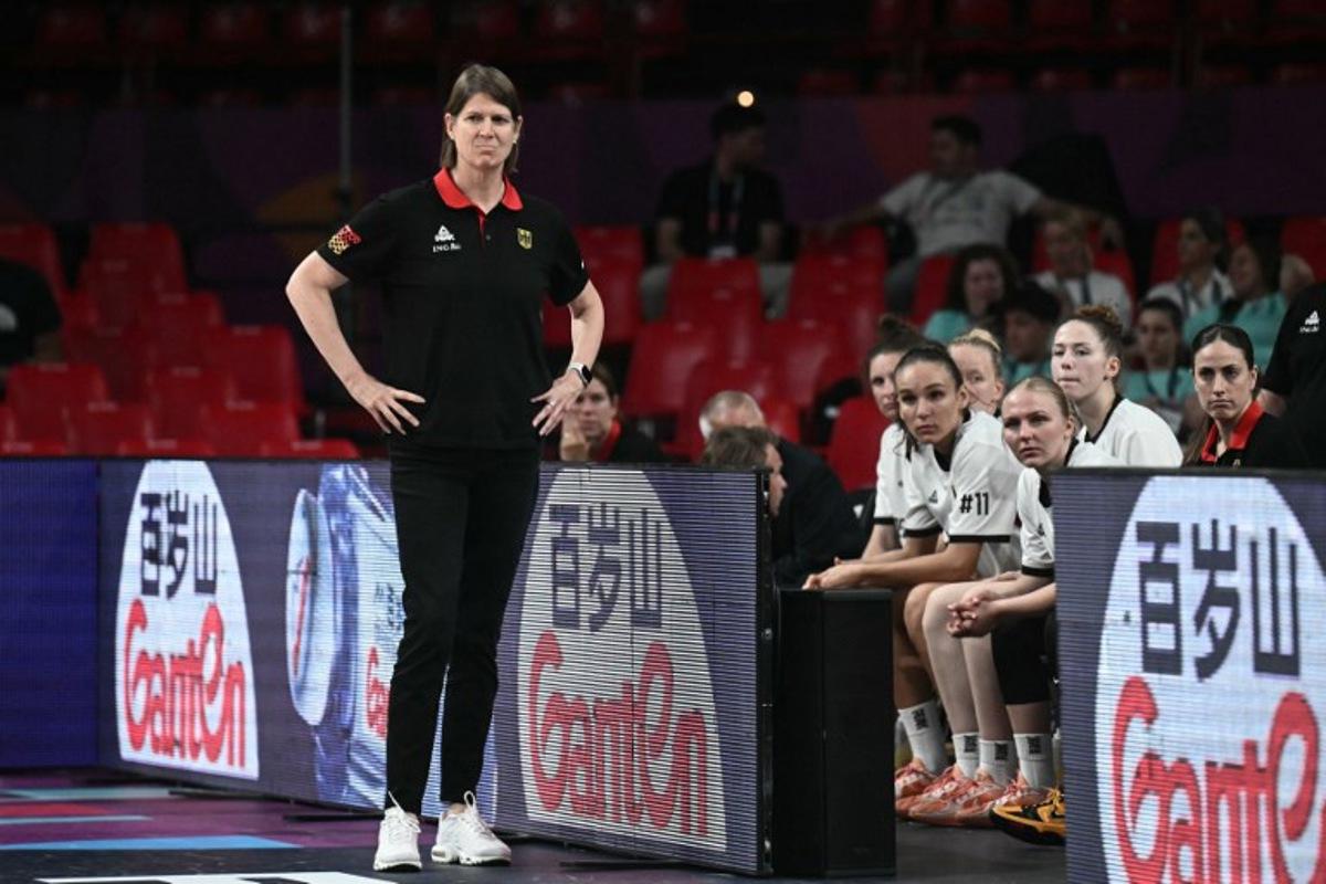 Germany's Canadian head coach Lisa Thomaidis looks on during the FIBA Women's EuroBasket 2025 quarter-final match between Belgium and Germany at the Peace and Friendship Stadium in Piraeus near Athens on June 25, 2025. Angelos Tzortzinis / AFP