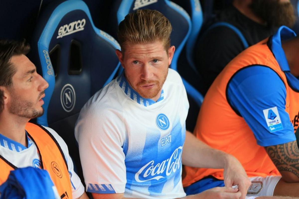 Napoli's Belgian midfielder #11 Kevin De Bruyne looks on before the Italian Serie A football match between Napoli and Como at the Diego Armando Maradona stadium in Naples on August 30, 2026. Carlo Hermann / AFP