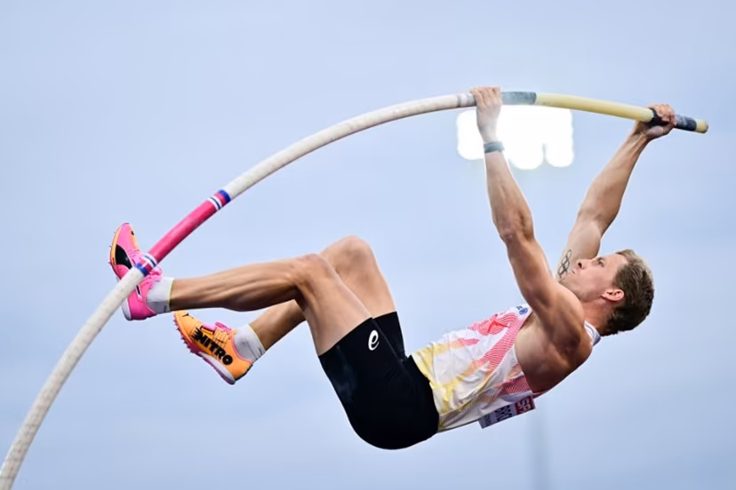 Belgium's Ben Broeders competes in the men's pole vault final during the European Athletics Championships at Alexander Stadium in Birmingham on August 16, 2026. Ben STANSALL / AFP