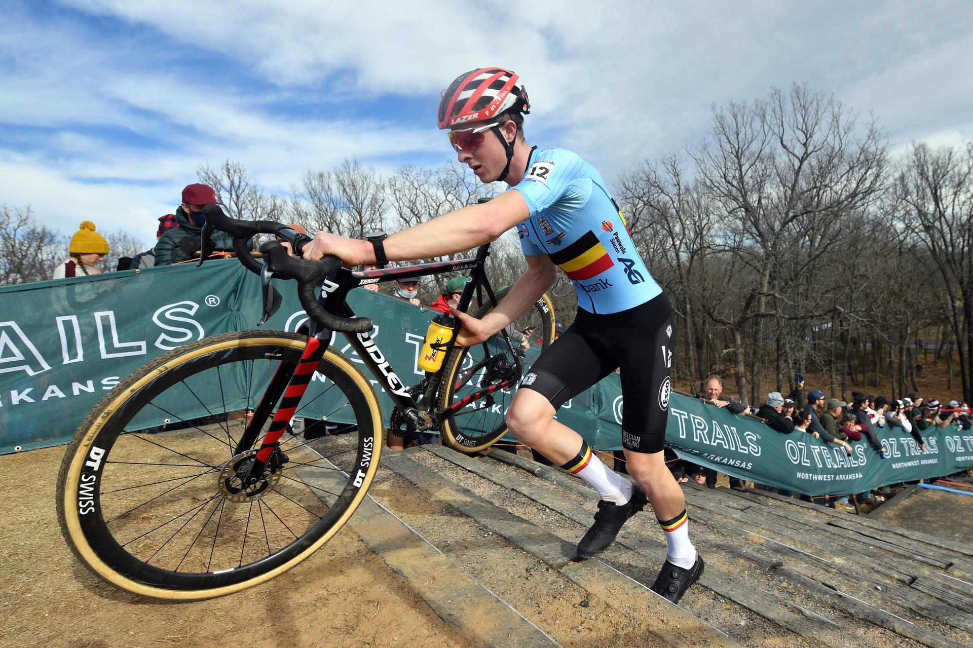 Belgian Toon Vandenbosch pictured in action during the men's elite race at the World Championship cyclocross cycling in Fayetteville, Arkansas, United States, Sunday 30 January 2022. The world championships are taking place from 28 until 30 January. BELGA PHOTO DAVID STOCKMAN