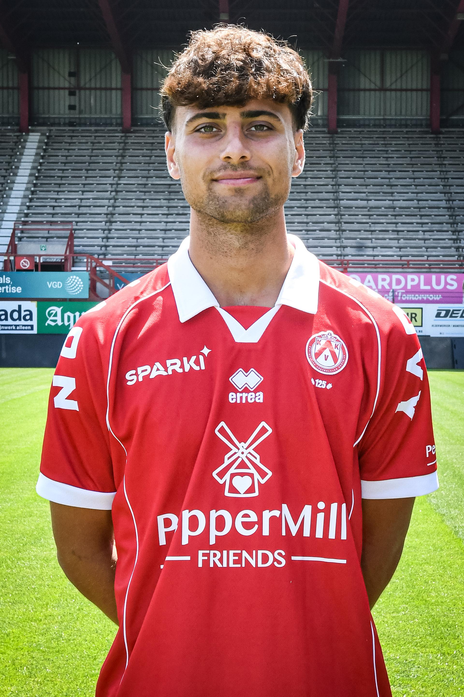 Kortrijk's Csanad Vilmos Denes pose for a picture, during the photoshoot for the 2026-2027 season of Belgian Jupiler Pro League soccer team KV Kortrijk, on Friday 17 July 2026 in Kortrijk. BELGA PHOTO JILL DELSAUX