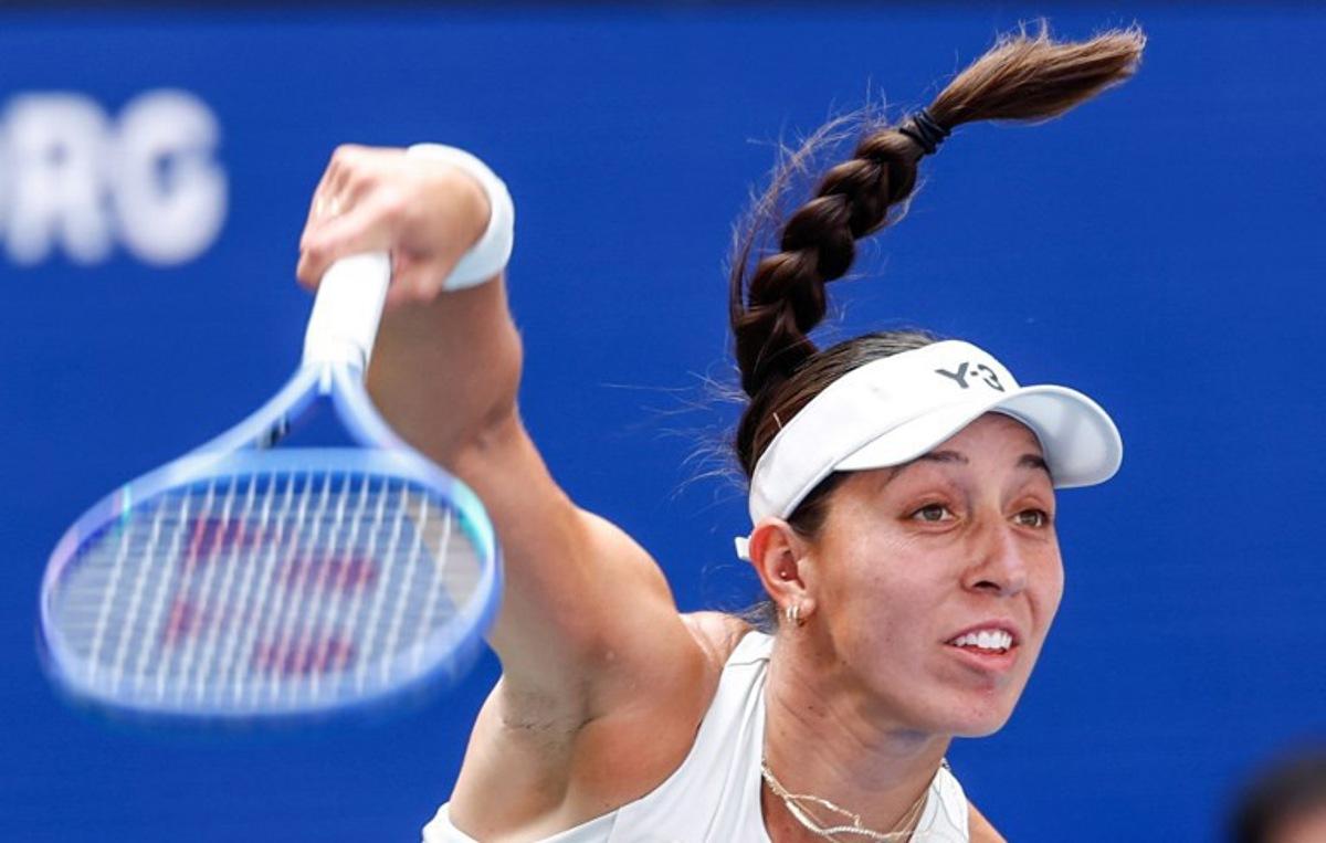 USA's Jessica Pegula serves to Czech Republic's Barbora Krejcikova during their women's quarter finals round on day ten of the US Open tennis tournament at the USTA Billie Jean King National Tennis Center in New York City on September 02, 2025. Kena Betancur / AFP