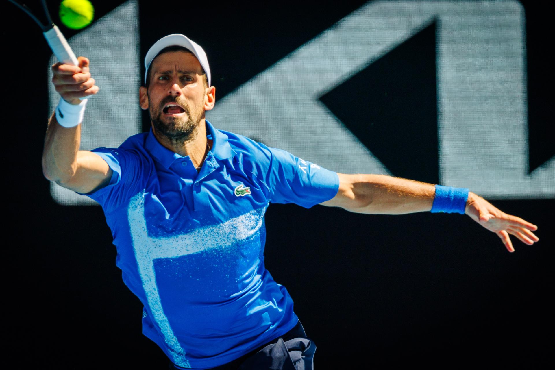Serbian Novak Djokovic pictured in action during a tennis match between Serbian Djokovic and German Zverez, in the semi finals of the men's singles at the 'Australian Open' Grand Slam tennis tournament, Friday 24 January 2025 in Melbourne Park, Melbourne, Australia. The 2025 edition of the Australian Grand Slam takes place from January 12th to January 26th. After Zverez had won the first set, Djokovic was forced to retire with an injury. BELGA PHOTO PATRICK HAMILTON