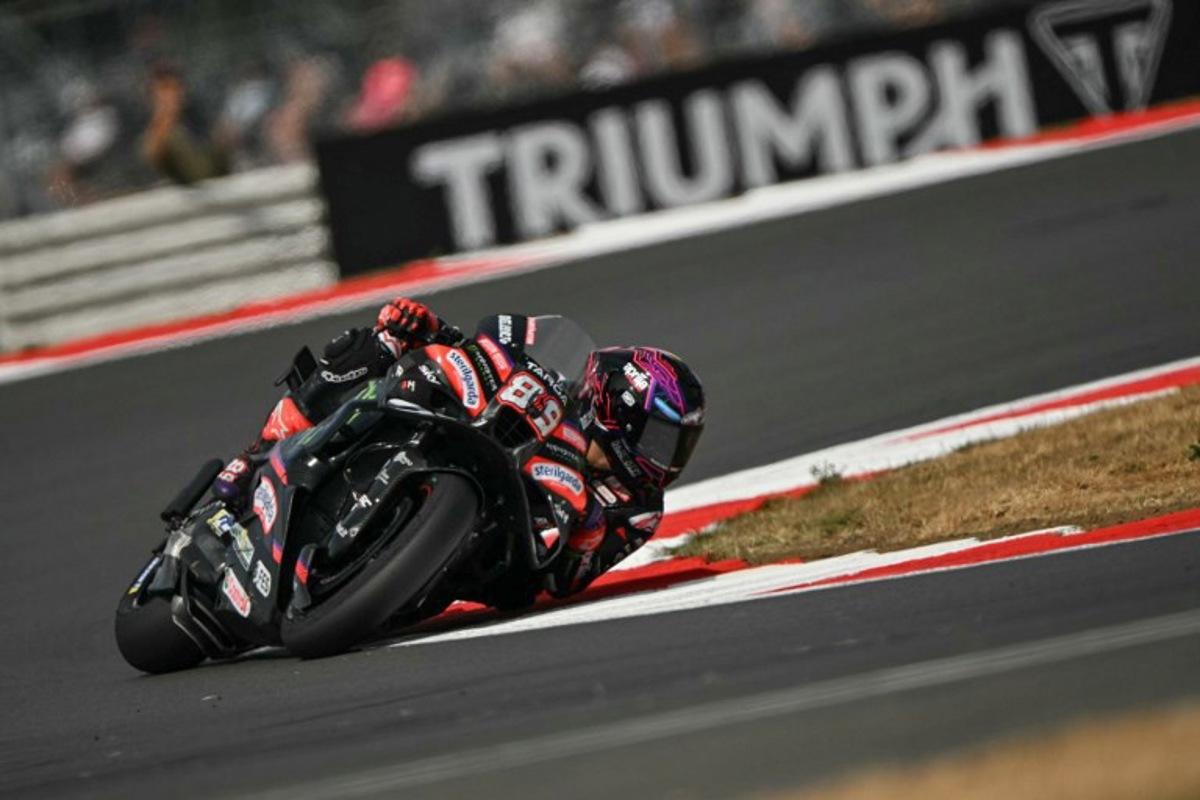 Aprilia Racing's Spanish rider Jorge Martin takes part in the MotoGP Free Practice 2 on the second day of the MotoGP British Grand Prix weekend at Silverstone circuit, central England on August 8, 2026. Glyn KIRK / AFP