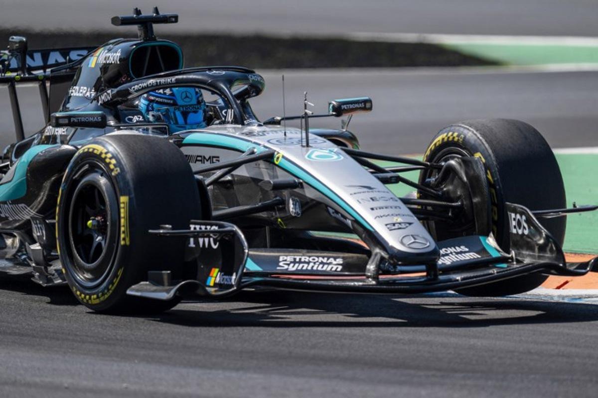 Mercedes' British driver George Russell drives during the first practice session of the Italian Formula One Grand Prix at the Autodromo Nazionale Monza circuit in Monza, northern Italy on September 4, 2026. Andrej ISAKOVIC / AFP