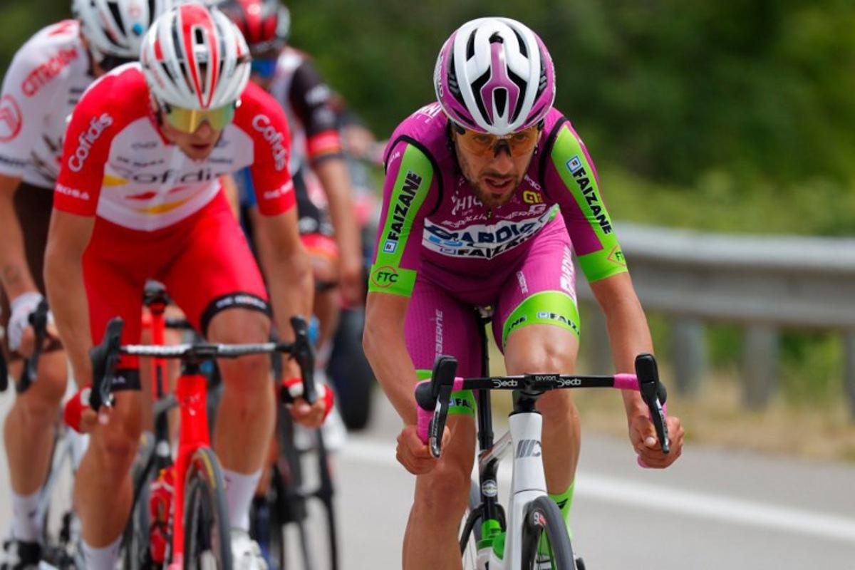 Giovanni Team Bardiani rider Italy's Giovanni Carboni competes during the eighth stage of the Giro d'Italia 2021 cycling race, 170 km between Foggia and Guardia Sanframondi on May 15, 2021. Luca Bettini / AFP