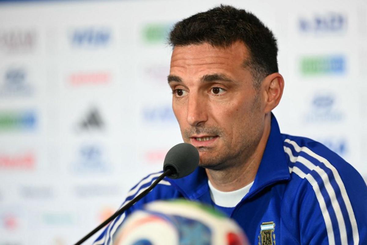 Argentina's head coach Lionel Scaloni gives an MD-1 press conference at the Miami Stadium in Miami Gardens on July 2, 2026, on the eve of the 2026 World Cup round of 32 football match between Argentina and Cape Verde. CHANDAN KHANNA / AFP