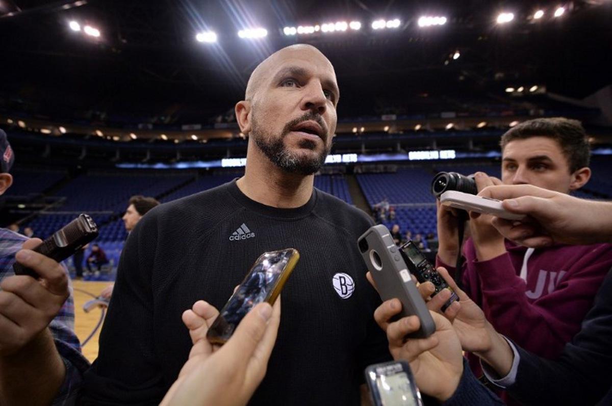 Brooklyn Nets' US head coach Jason Kidd addresses the media ahead of a training session in the O2 Arena in London, on January 15, 2014, ahead of the NBA Global Games London 2014 basketball match between Atlanta Hawks and Brooklyn Nets in London on January 16. AFP PHOTO/BEN STANSALL BEN STANSALL / AFP