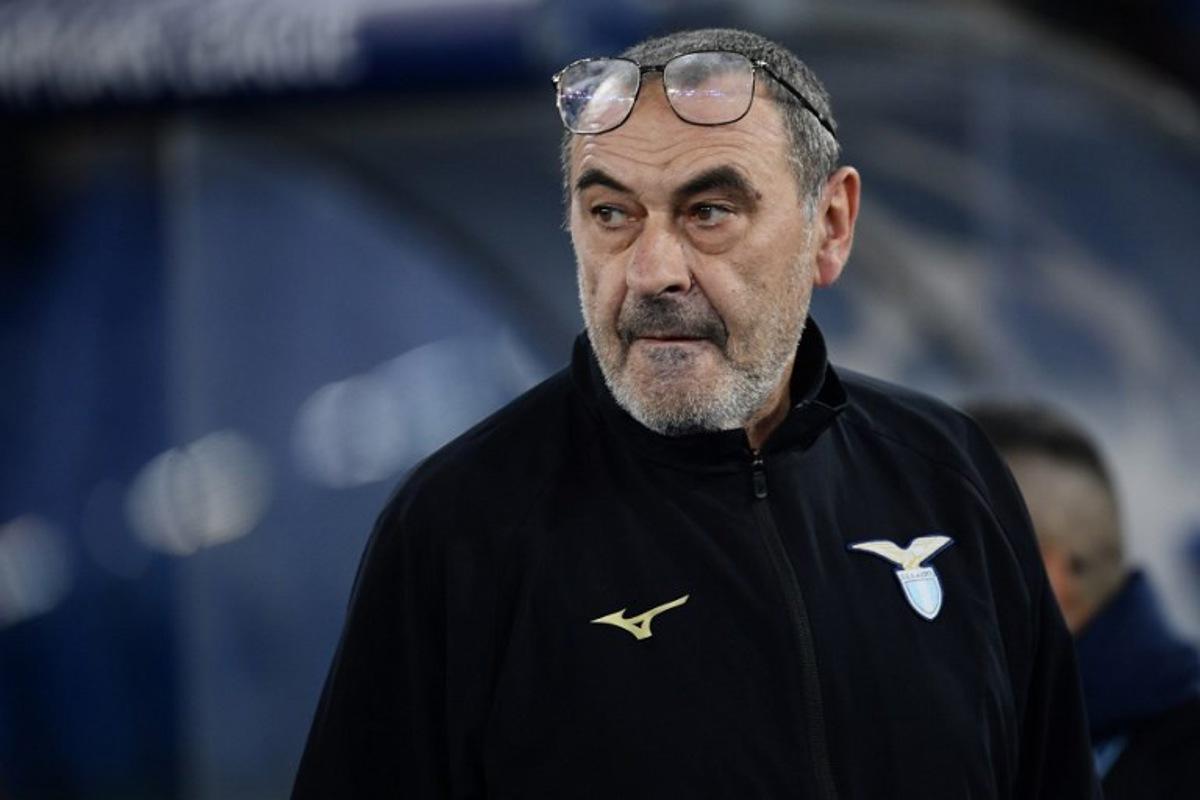 Lazio's Italian headcoach Maurizio Sarri looks on during the UEFA Champions League last 16 first leg between Lazio and Bayern Munich at the Olympic stadium on February 14, 2024 in Rome. Filippo MONTEFORTE / AFP